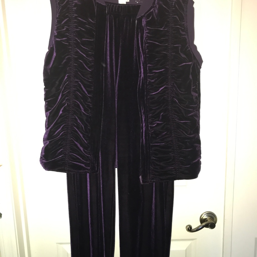 Purple velvet pant suit